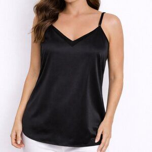 White House Black Market Satin Cami XS Black Adjustable Strap V-Neck Tank Top